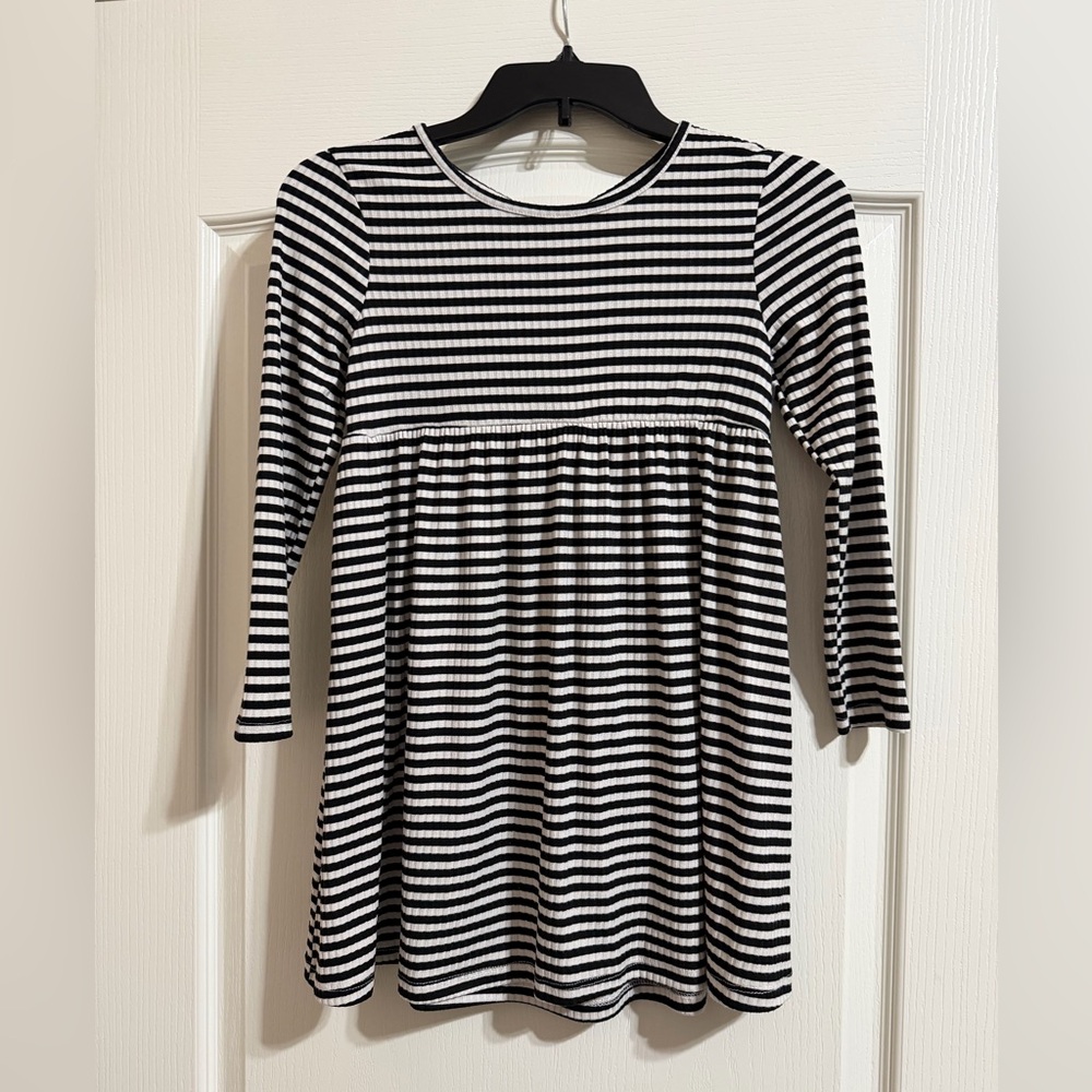 Girls Black and White Striped Dress With  Back Bow Cutout
